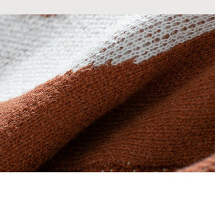 Women's Knitted Sweater Contrast Colors Long Sleeve Crew Neck Pullover Sweater