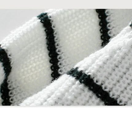 Women's Striped Hooded Cardigan Long Sleeve Button Knit Sweater with Pockets