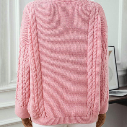 Women's Casual Solid Color Round Neck Pullover Long Sleeve Cable Knit Sweater