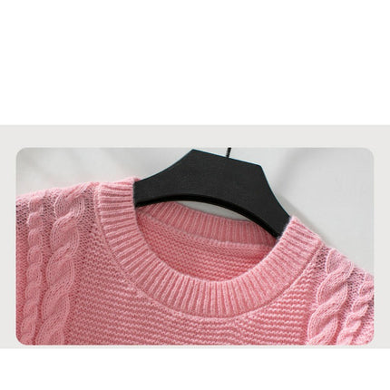Women's Casual Solid Color Round Neck Pullover Long Sleeve Cable Knit Sweater