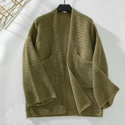 Women's Solid Color Knitted Cardigan Sweater Casual Bell Sleeve Pocket Coat