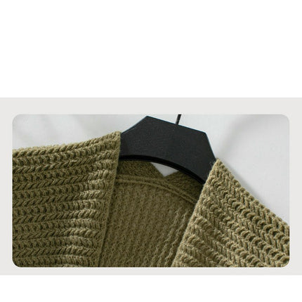Women's Solid Color Knitted Cardigan Sweater Casual Bell Sleeve Pocket Coat