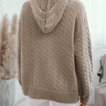 Women's Hooded Knitted Cardigan Casual Loose Long Sleeve Sweater Jacket