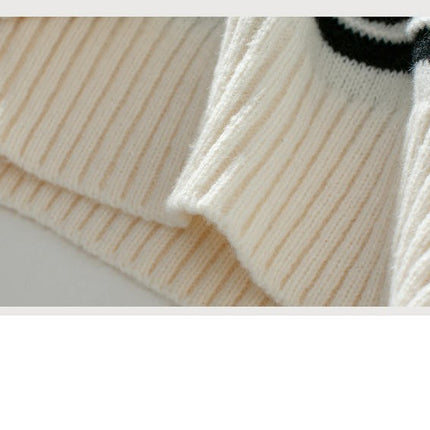 Women's Striped Hooded Drawstring Pullover Knitted Sweater Long Sleeve Casual