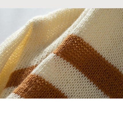 Women's Contrast Color V-Neck Knit Cardigan Casual Long Sleeve Button Jacket