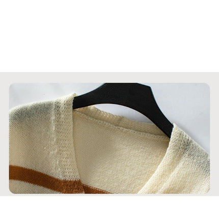 Women's Contrast Color V-Neck Knit Cardigan Casual Long Sleeve Button Jacket