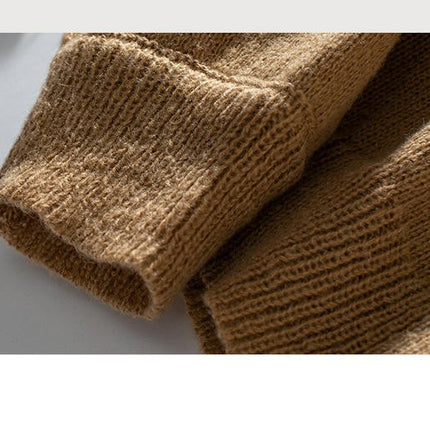 Women's Contrast Color V-Neck Knit Cardigan Casual Long Sleeve Button Jacket