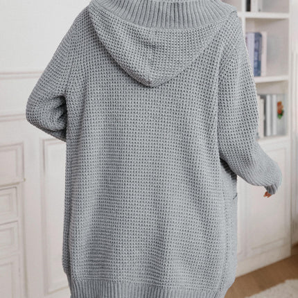 Womens Hooded Button Knit Cardigan Loose Long Sleeve Sweater Jacket with Pockets