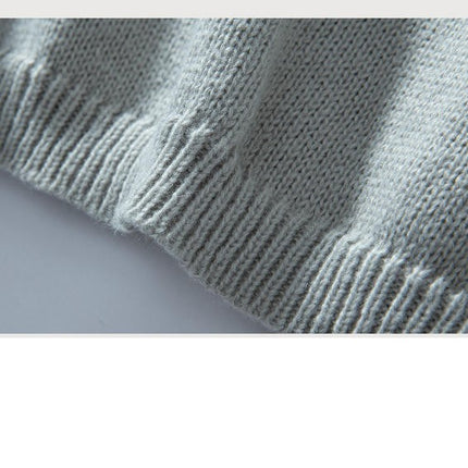 Women's V-neck Pullover Sweater Solid Color Pocket Casual Loose Knit Cardigan