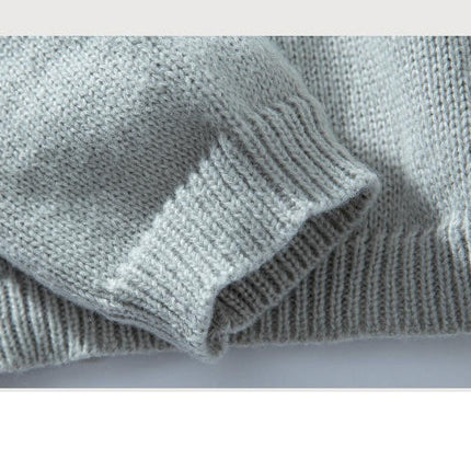 Women's V-neck Pullover Sweater Solid Color Pocket Casual Loose Knit Cardigan