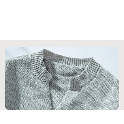 Women's V-neck Pullover Sweater Solid Color Pocket Casual Loose Knit Cardigan