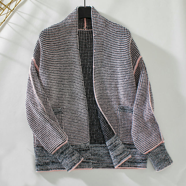 Winter Waffle Cardigan Sweater Women's Long Sleeve Buttonless Knitted Jacket