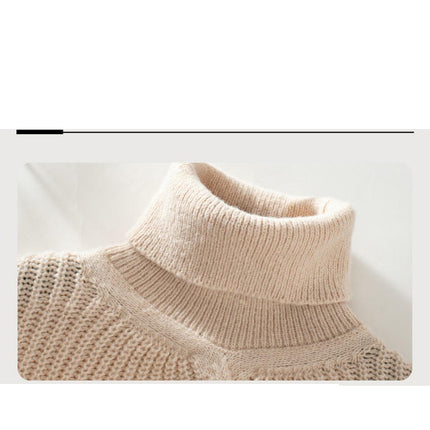 Women's Turtleneck Cable Tassel Sweater Casual Loose Long Sleeve Knit Top