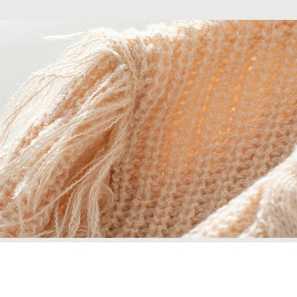 Women's Turtleneck Cable Tassel Sweater Casual Loose Long Sleeve Knit Top