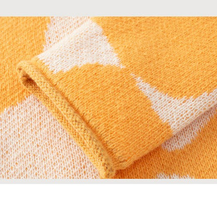 Women's Contrast Color Round Neck Rolled Hem Sweater Loose Long Sleeve Knit Top