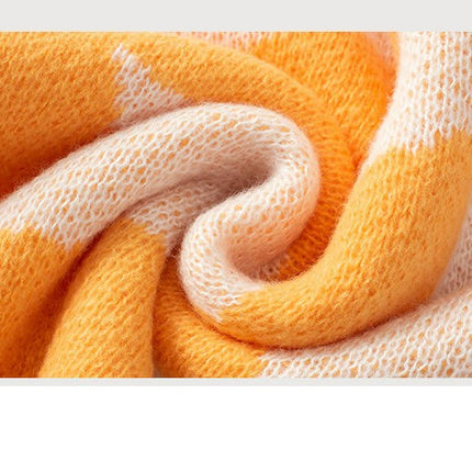 Women's Contrast Color Round Neck Rolled Hem Sweater Loose Long Sleeve Knit Top