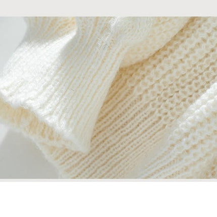 Women's Contrast Color Cable Crewneck Sweater Casual Loose Long Sleeve Knit Top