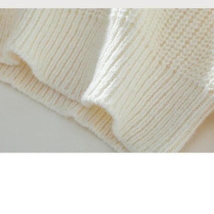 Women's Contrast Color Cable Crewneck Sweater Casual Loose Long Sleeve Knit Top