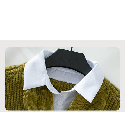 Women's Casual Shirt Collar Stitching Pullover Long Sleeve Knitted Sweater Top