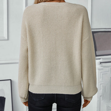 Women's Fashion Round Neck Sweater Casual Light Pet Long Sleeve Knit Top