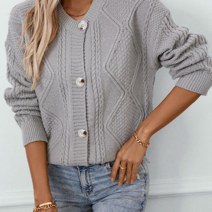 Women's Solid Color Button Knit Cardigan Loose Casual Long Sleeve Sweater Jacket