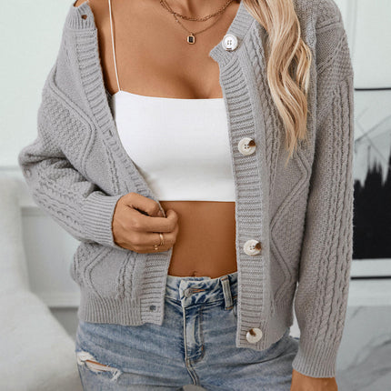 Women's Solid Color Button Knit Cardigan Loose Casual Long Sleeve Sweater Jacket