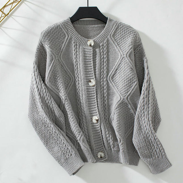 Women's Solid Color Button Knit Cardigan Loose Casual Long Sleeve Sweater Jacket