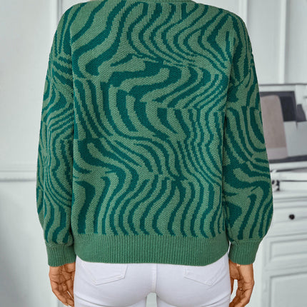 Women's Zebra Print Crew Neck Sweater Casual Loose Long Sleeve Knit Top
