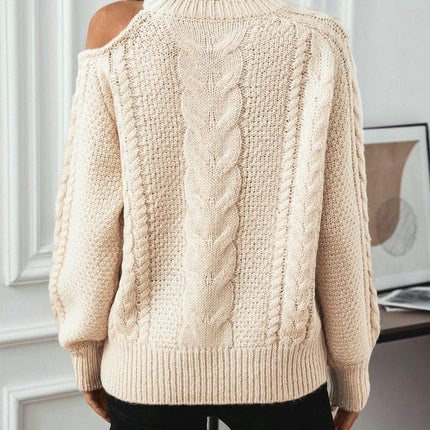 Women's Crew Neck Cable Sweater Sexy Off Shoulder Long Sleeve Casual Knit Top