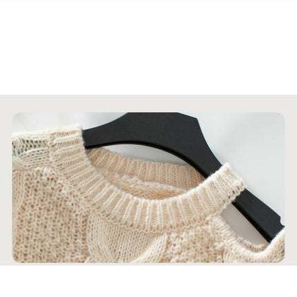 Women's Crew Neck Cable Sweater Sexy Off Shoulder Long Sleeve Casual Knit Top