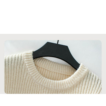 Women's Rainbow Striped Sweater Round Neck Long Sleeve Casual Loose Knit Top
