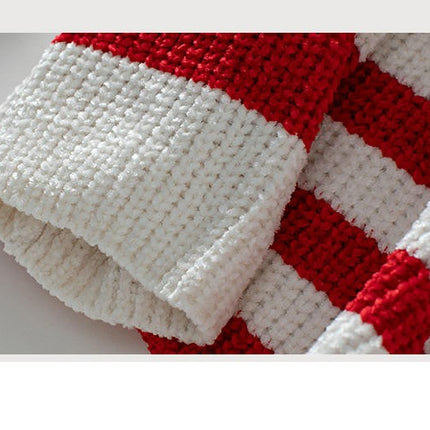 Women's Striped Chenille Sweater Crew Neck Long Sleeve Casual Loose Tops