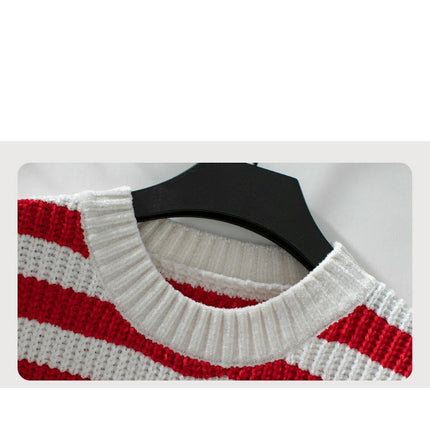 Women's Striped Chenille Sweater Crew Neck Long Sleeve Casual Loose Tops