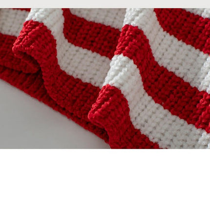 Women's Striped Chenille Sweater Crew Neck Long Sleeve Casual Loose Tops