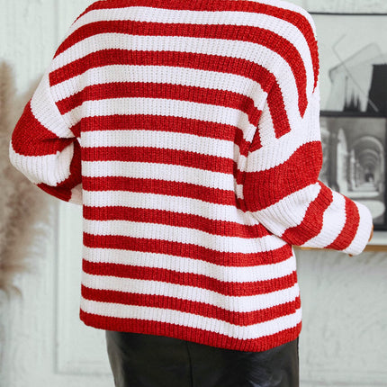 Women's Striped Chenille Sweater Crew Neck Long Sleeve Casual Loose Tops