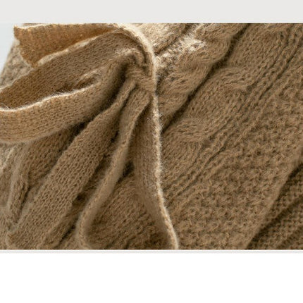 Women's Short Bow Tie Knitted Cardigan Jacket Autumn Long Sleeve Sweater