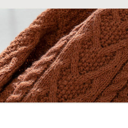 Women's Half Turtleneck Knitted Sweater Round Neck Long Sleeve Casual Slit Top