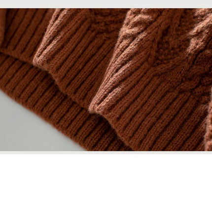 Women's Half Turtleneck Knitted Sweater Round Neck Long Sleeve Casual Slit Top