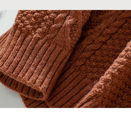 Women's Half Turtleneck Knitted Sweater Round Neck Long Sleeve Casual Slit Top