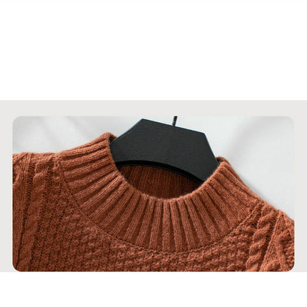 Women's Half Turtleneck Knitted Sweater Round Neck Long Sleeve Casual Slit Top