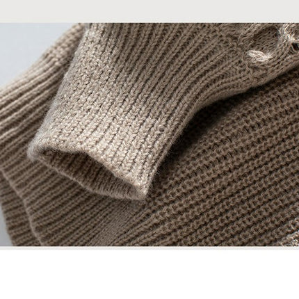 Women's V-neck Knitted Cardigan Autumn Lantern Sleeve Button Casual Loose Coat