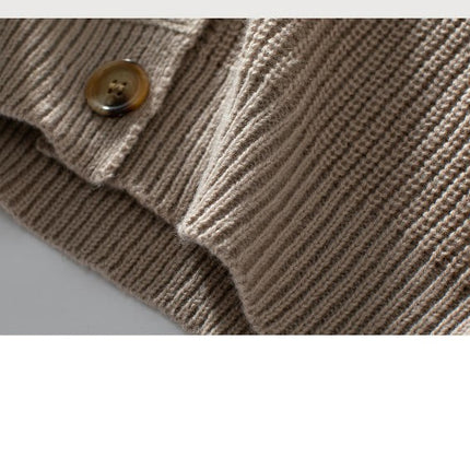 Women's V-neck Knitted Cardigan Autumn Lantern Sleeve Button Casual Loose Coat