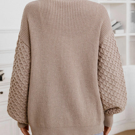 Women's V-neck Knitted Cardigan Autumn Lantern Sleeve Button Casual Loose Coat
