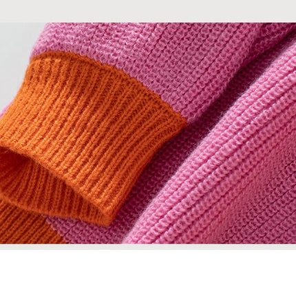 Women's Colorblock Knitted Cardigan - Autumn Long Sleeve Loose Sweater Jacket