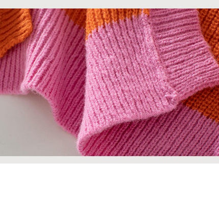 Women's Colorblock Knitted Cardigan - Autumn Long Sleeve Loose Sweater Jacket