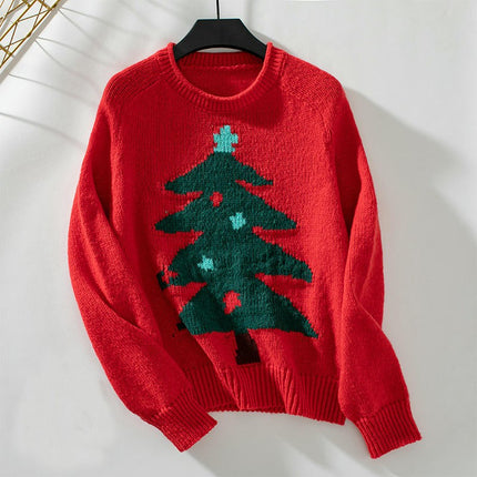 Women's Rolled Neck Christmas Tree Knit Cardigan Long Sleeve Casual Sweater Top