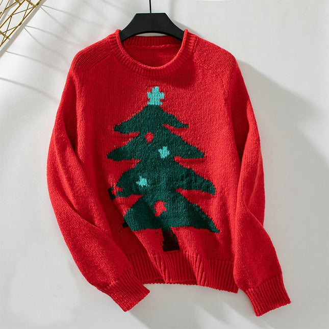Women's Rolled Neck Christmas Tree Knit Cardigan Long Sleeve Casual Sweater Top