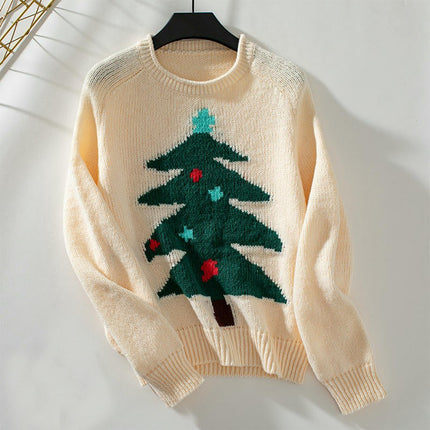 Women's Rolled Neck Christmas Tree Knit Cardigan Long Sleeve Casual Sweater Top