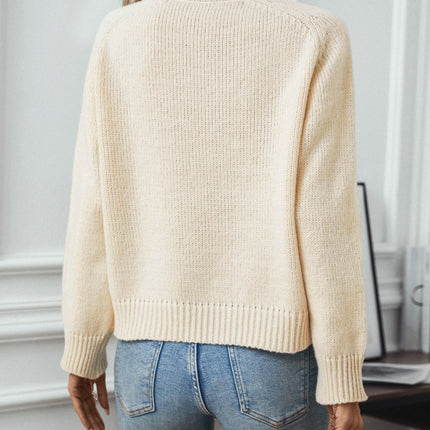 Women's Rolled Neck Christmas Tree Knit Cardigan Long Sleeve Casual Sweater Top