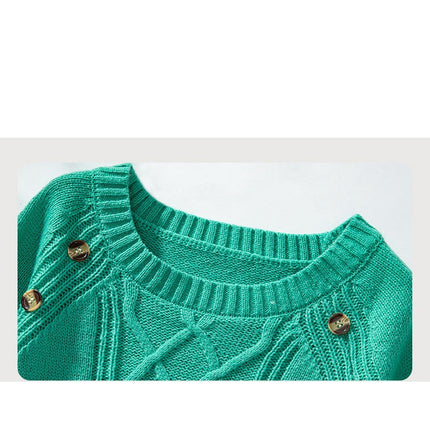 Women's Solid Color Pullover Knitted Long Sleeve Casual Button Sweater Tops